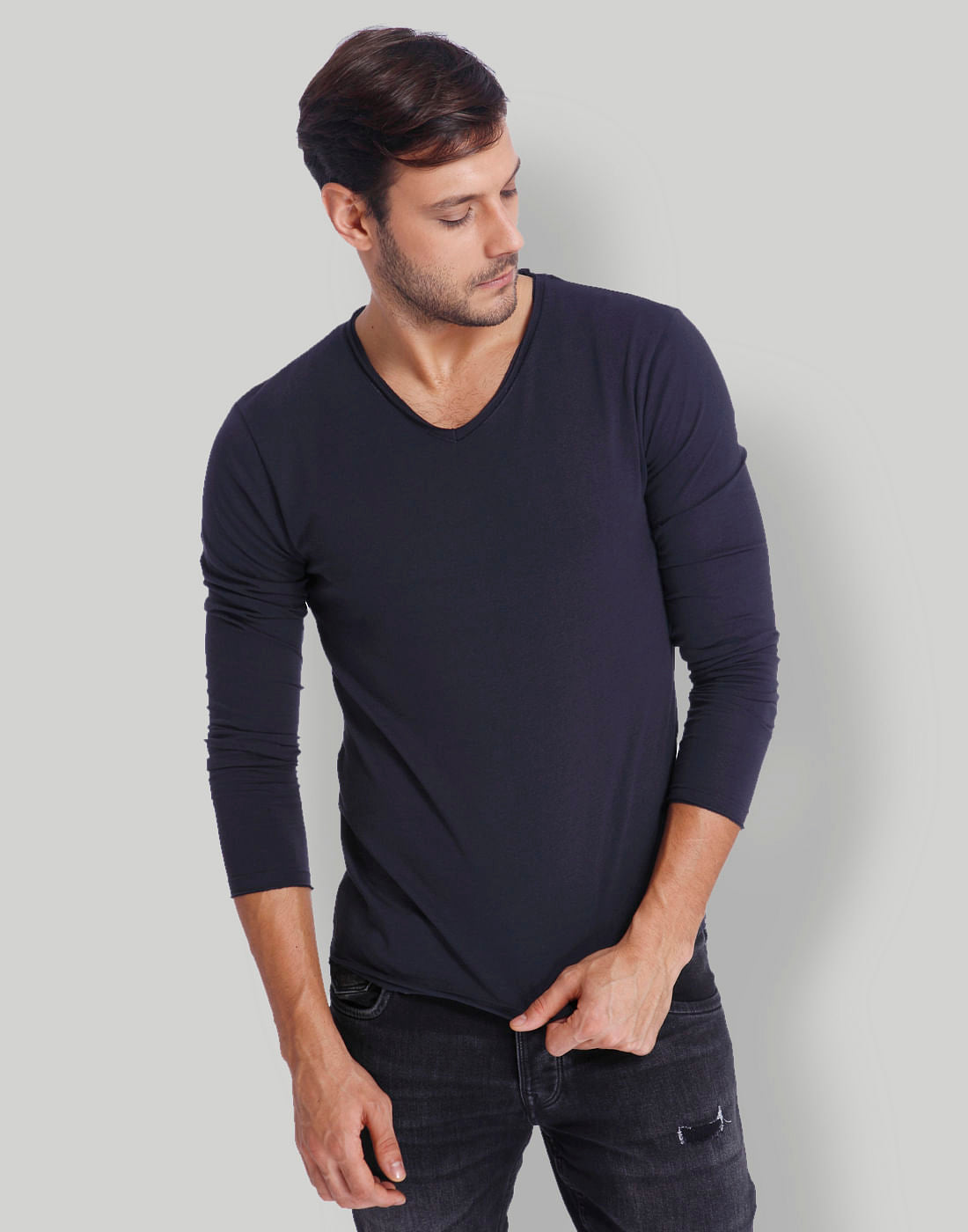 Navy Blue V-Neck T-Shirt - S