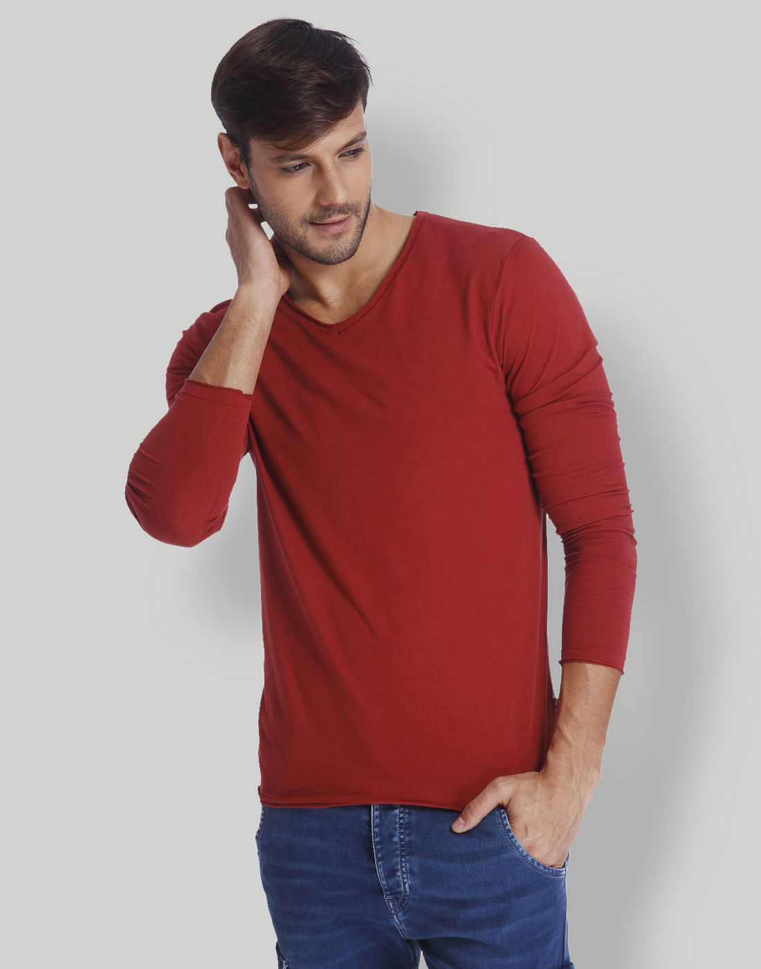Red V-Neck T-Shirt - S
