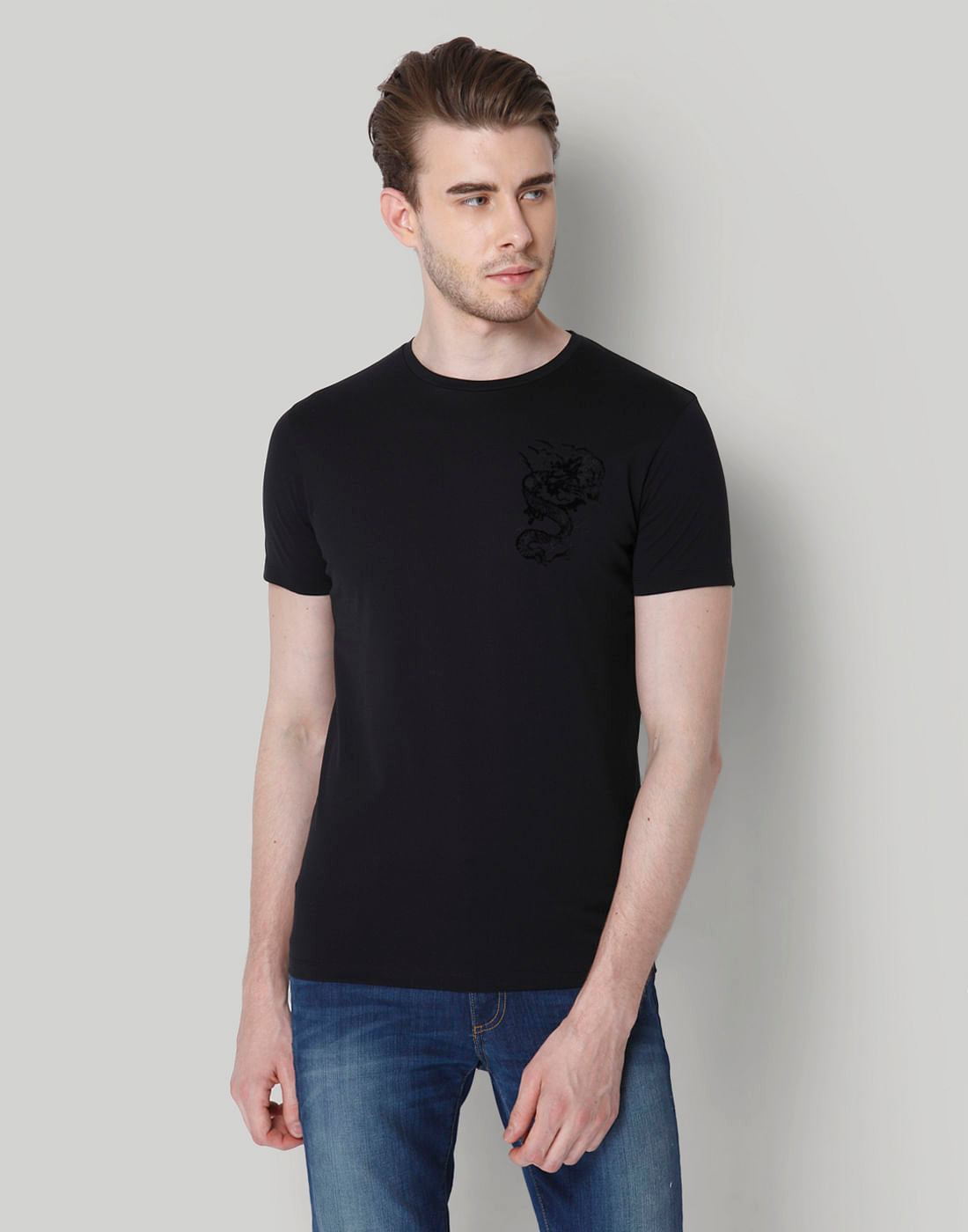 Black Graphic Print Crew Neck T-Shirt - S