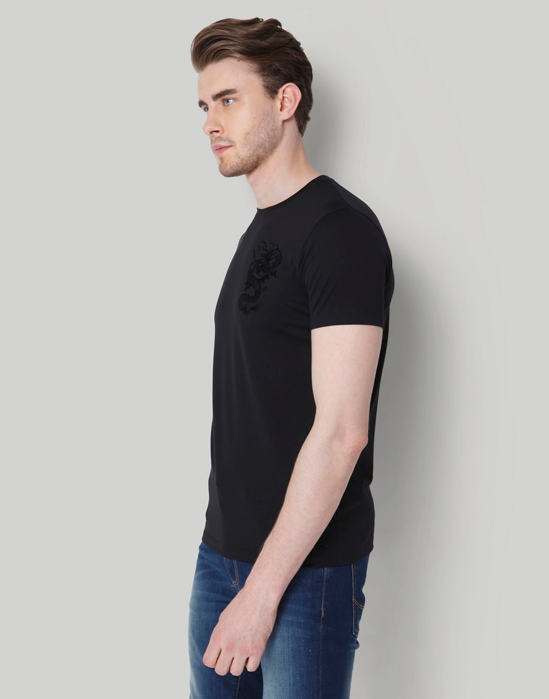 Black Graphic Print Crew Neck T-Shirt