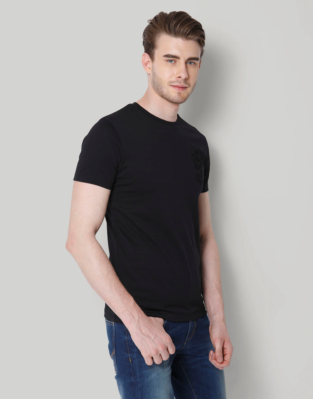 Black Graphic Print Crew Neck T-Shirt