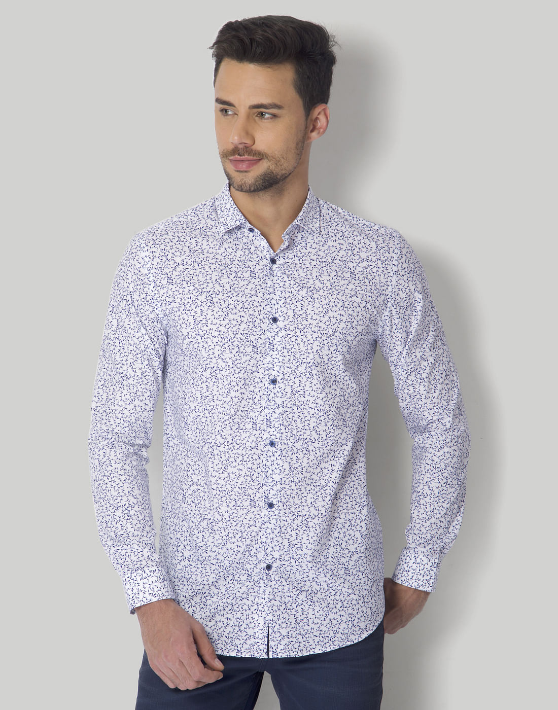 White All Over Print Full Sleeves Shirt - S