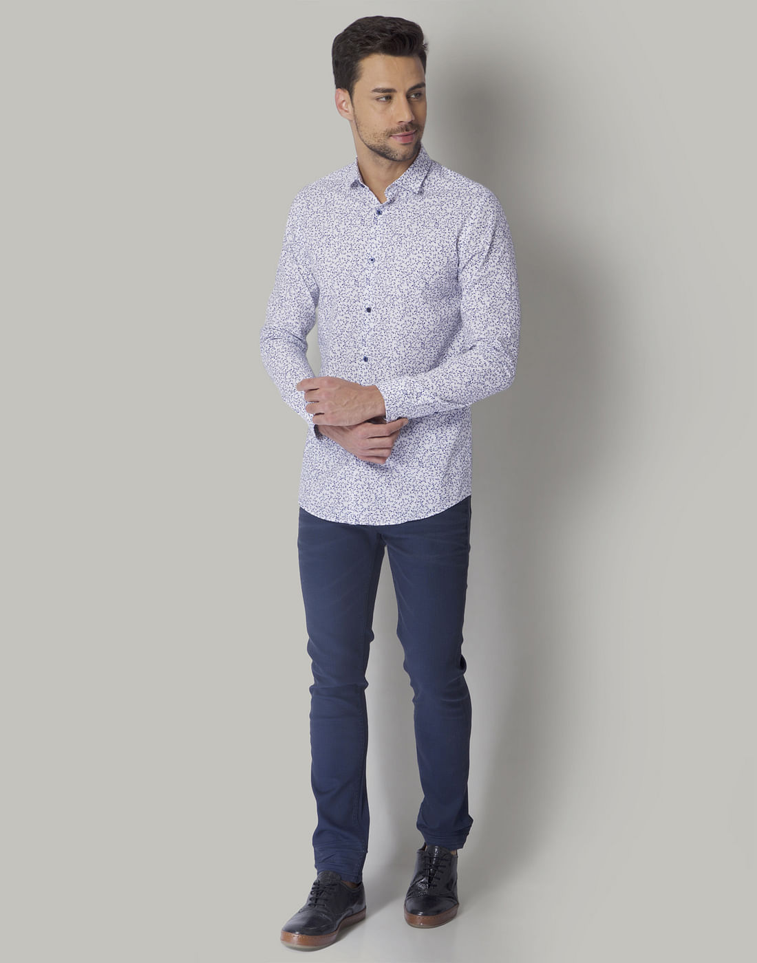White All Over Print Full Sleeves Shirt