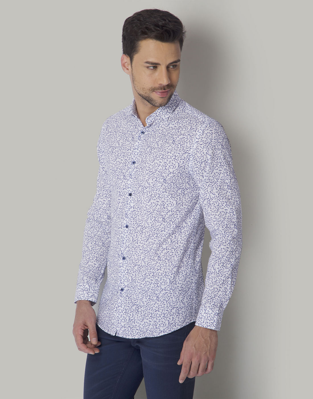White All Over Print Full Sleeves Shirt