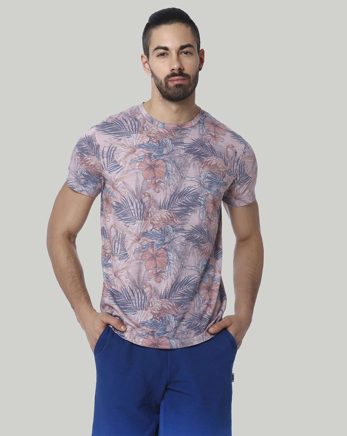 Pink Floral Print Crew Neck T-Shirt