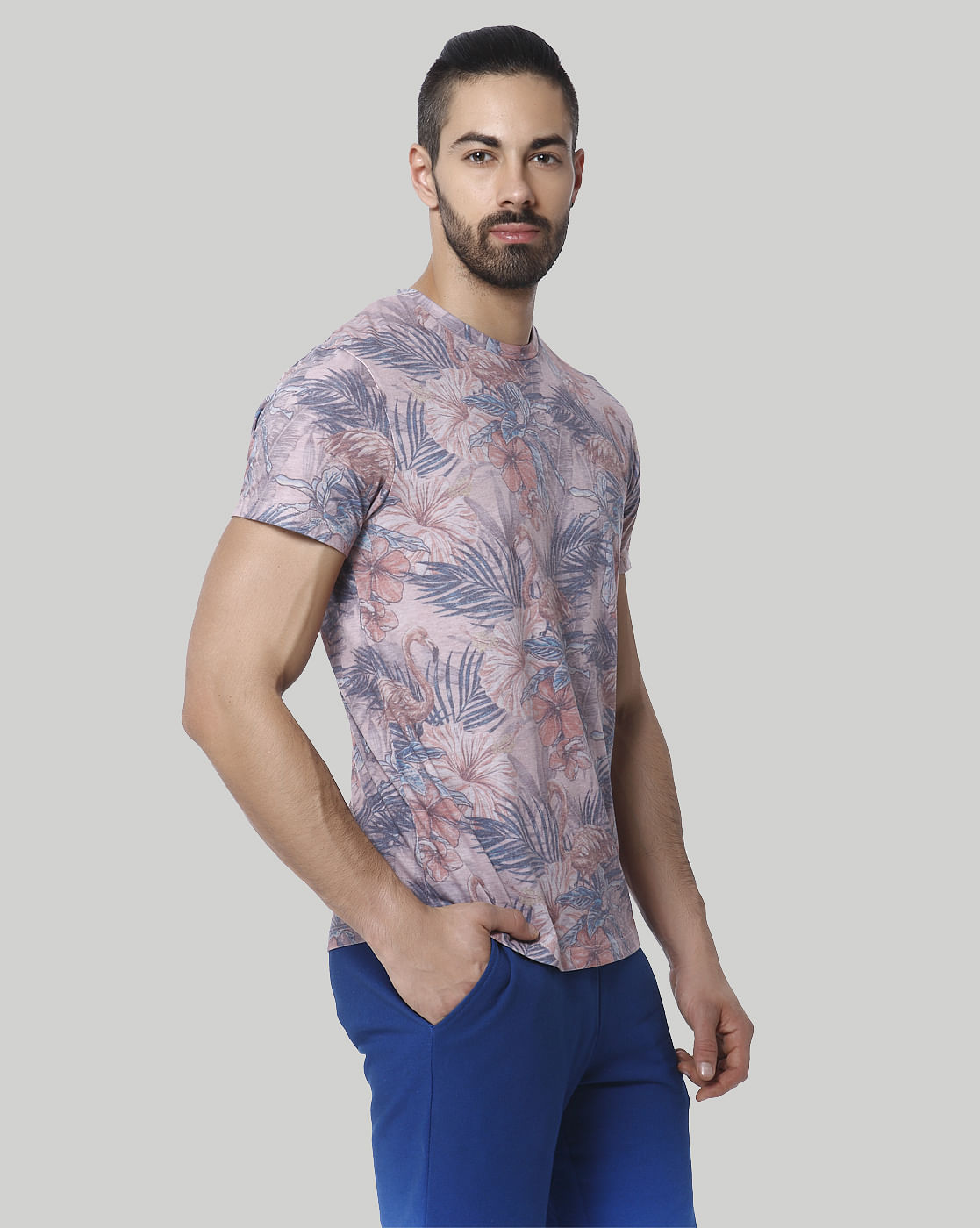 Pink Floral Print Crew Neck T-Shirt