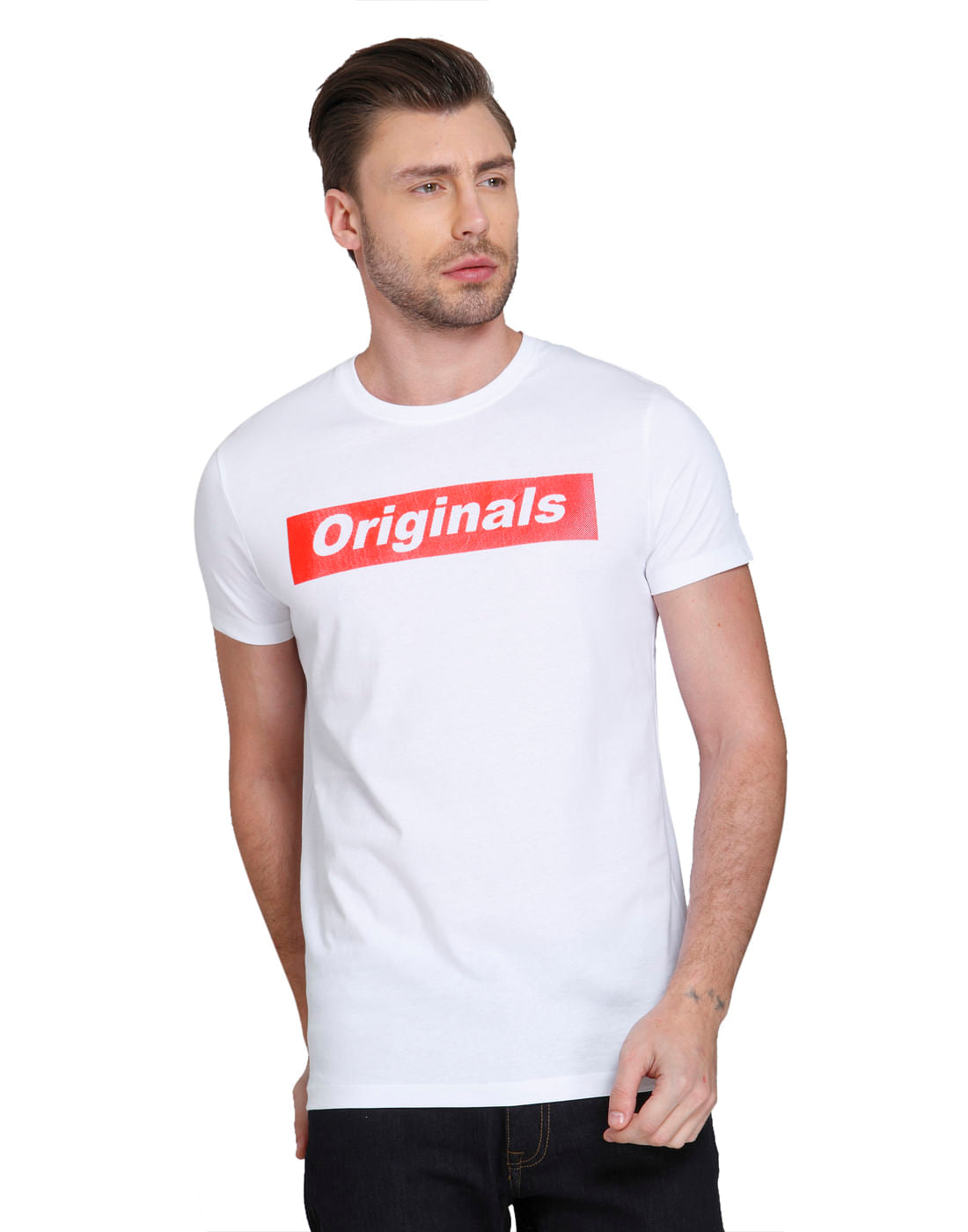 White Text Print Crew Neck T-Shirt - S