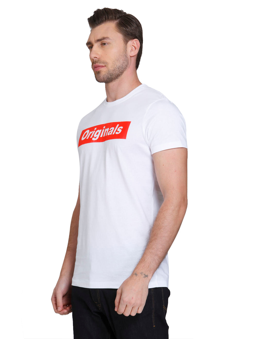 White Text Print Crew Neck T-Shirt