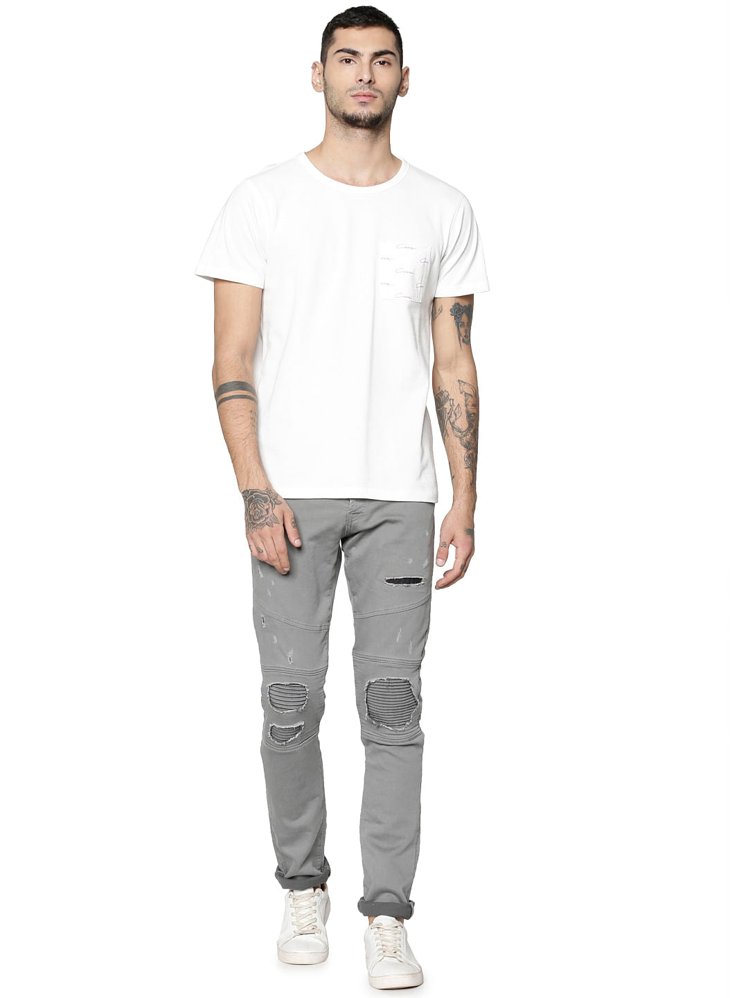 Grey Low Rise Glenn Slim Fit Distressed Jeans - 27/30