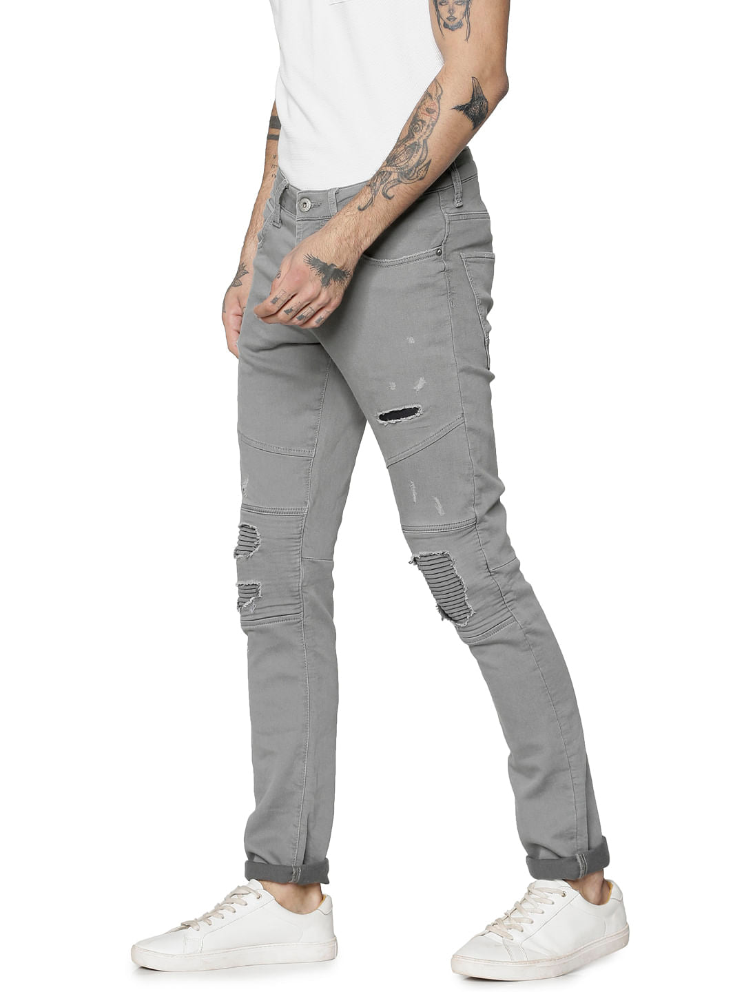 Grey Low Rise Glenn Slim Fit Distressed Jeans