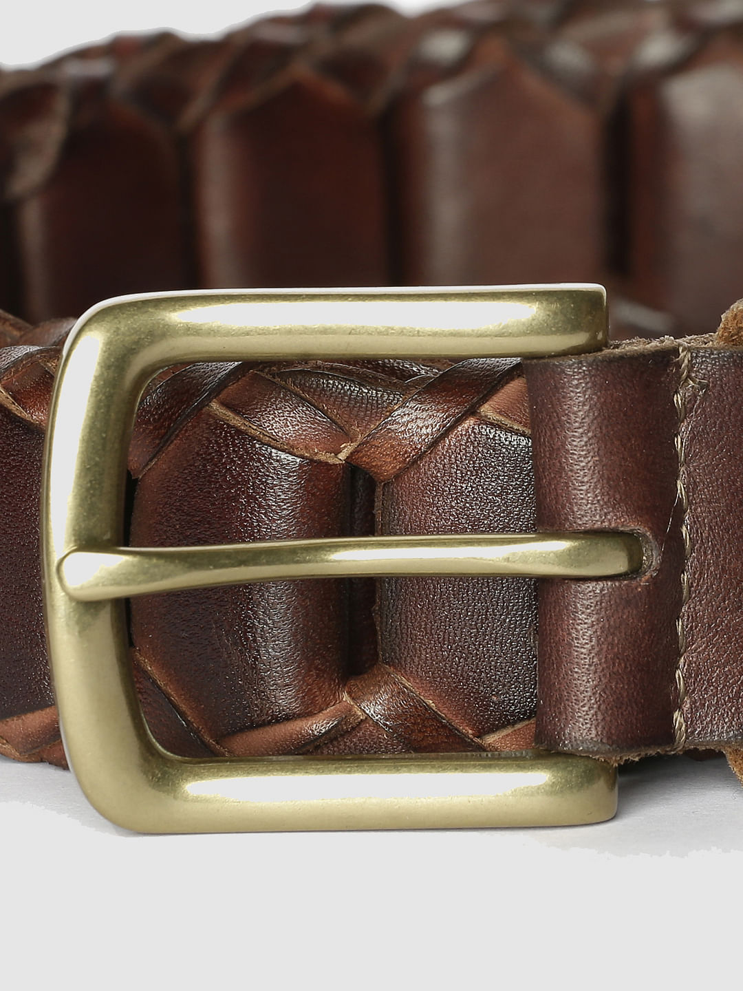 Brown Pleated Leather Belt