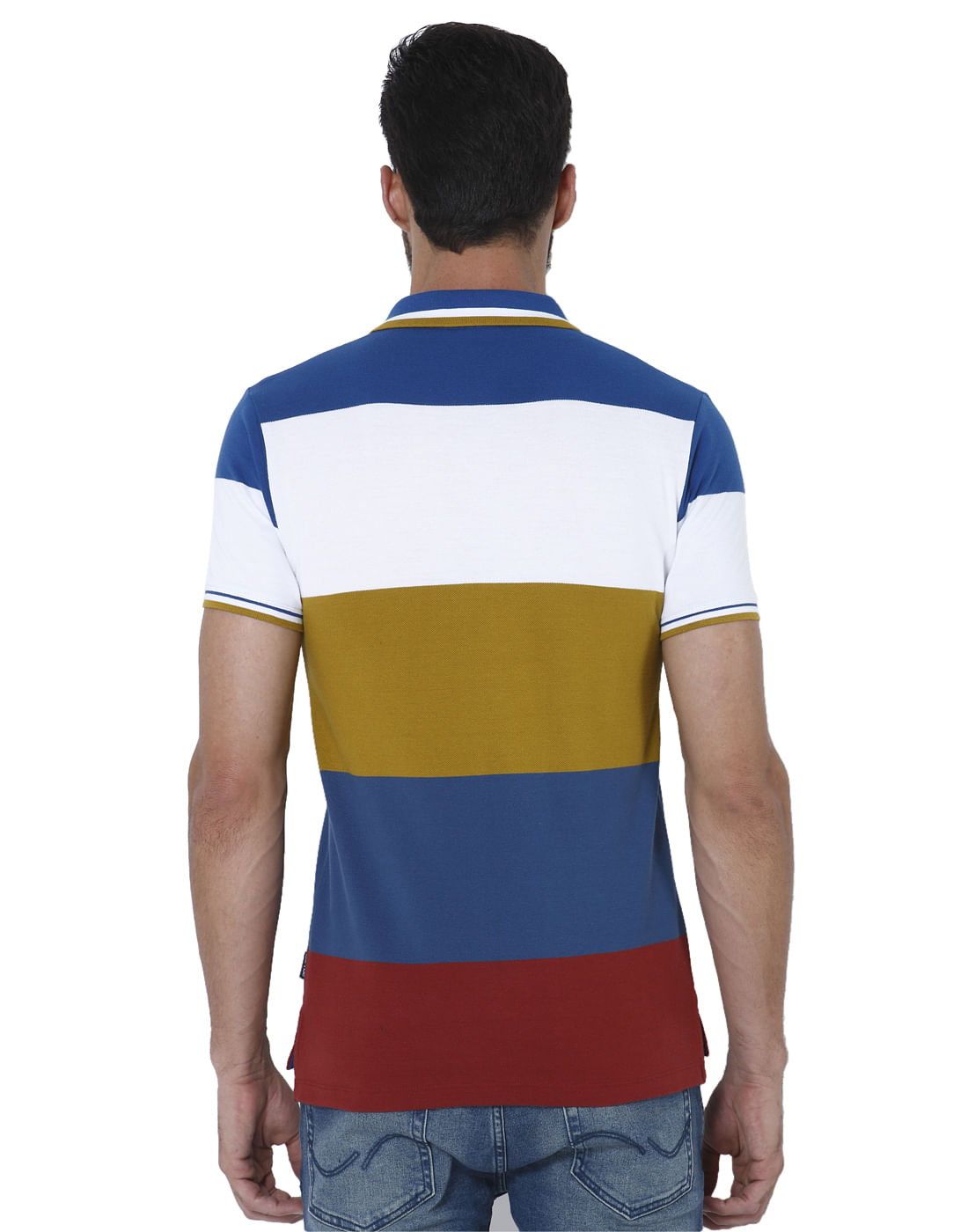 White Colourblocked Polo Neck T-Shirt