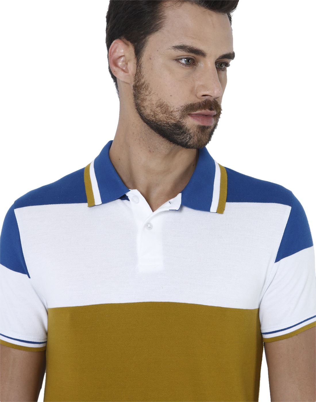 White Colourblocked Polo Neck T-Shirt