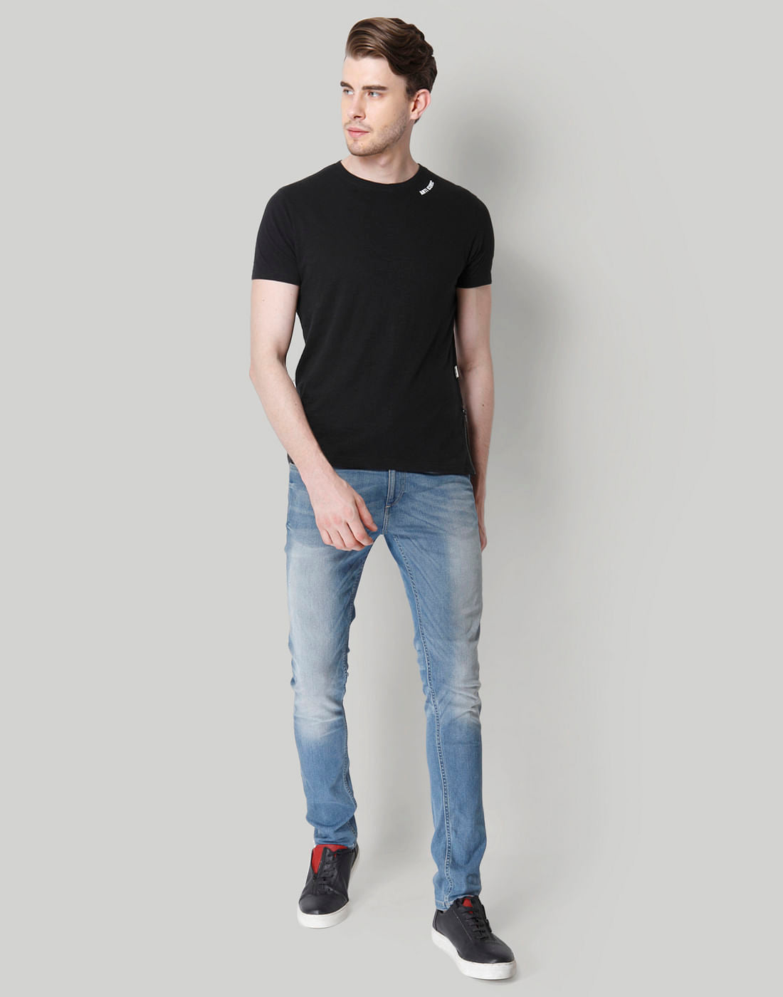 Black Text Print Crew Neck T-Shirt