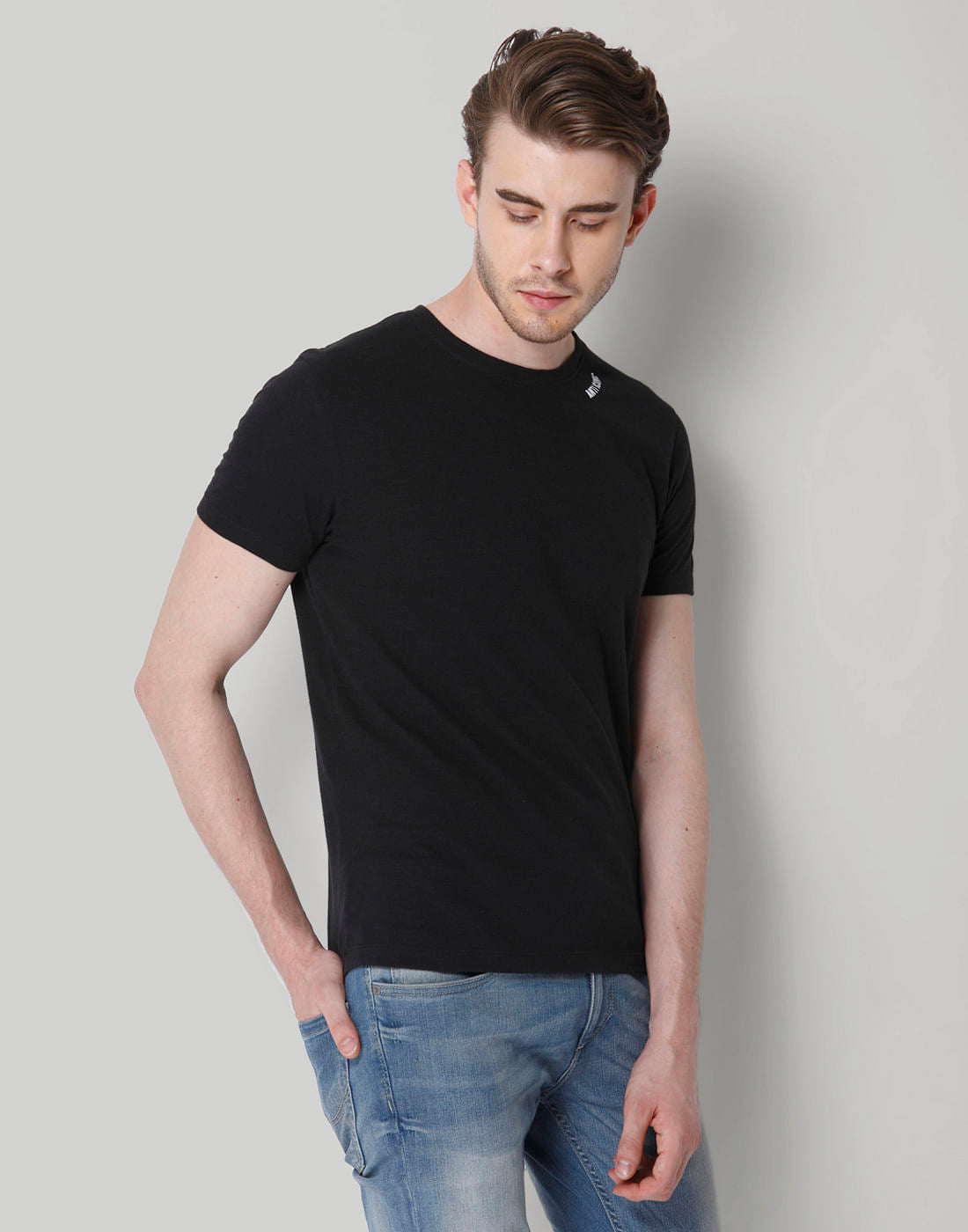Black Text Print Crew Neck T-Shirt