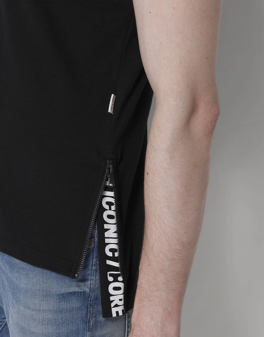 Black Text Print Crew Neck T-Shirt