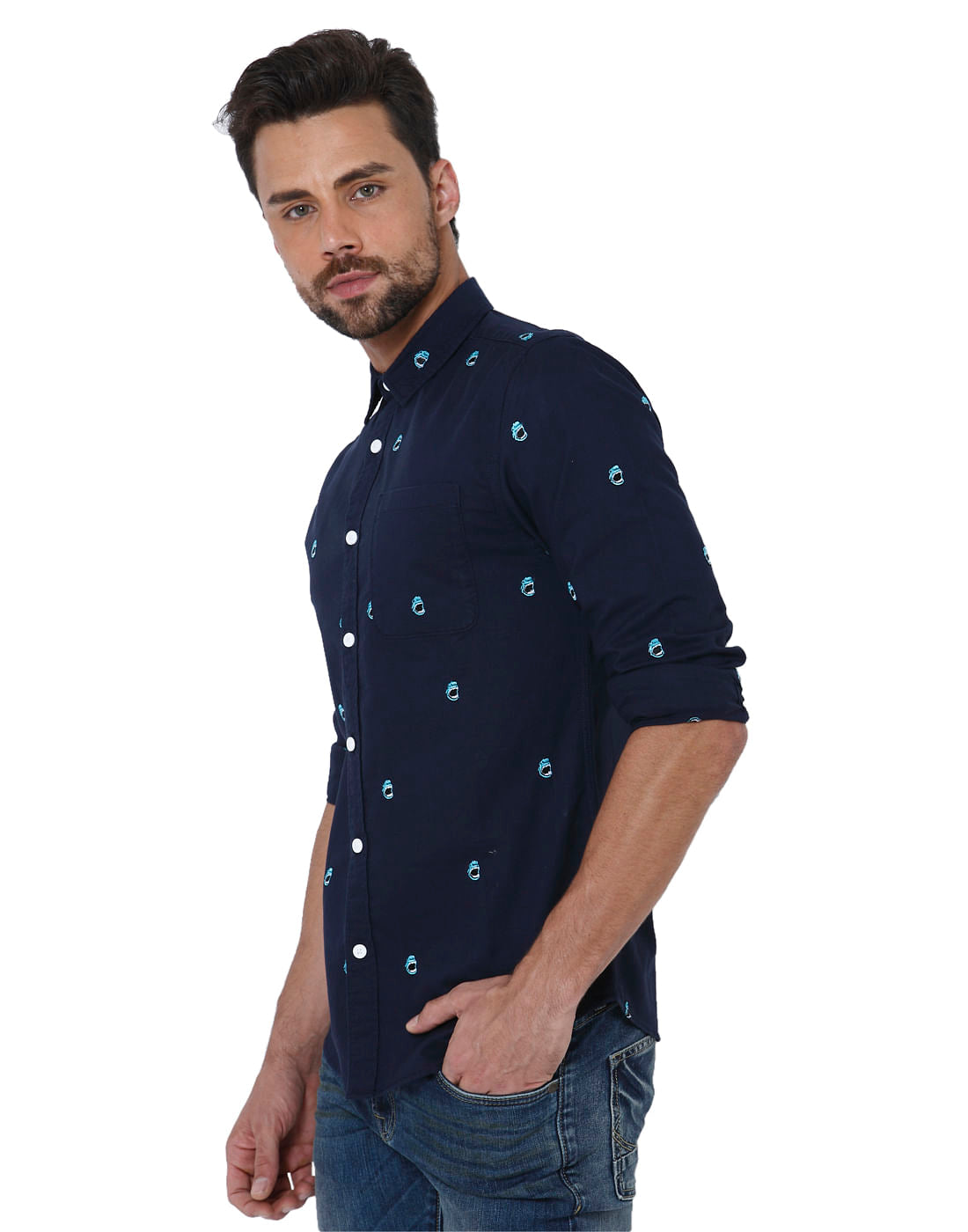 Blue All Over Print Full Sleeves Shirt