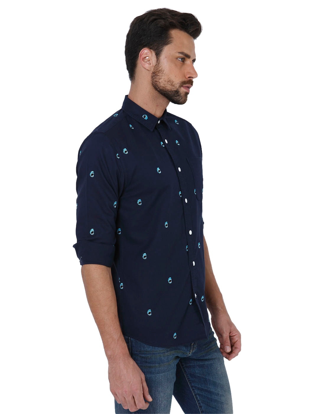 Blue All Over Print Full Sleeves Shirt
