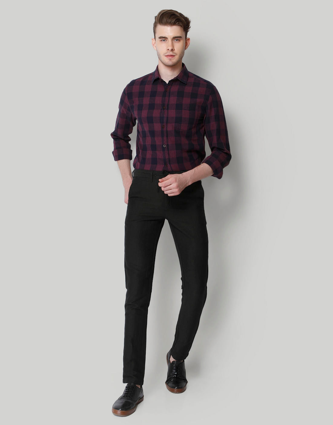 Navy Blue Check Full Sleeves Shirt