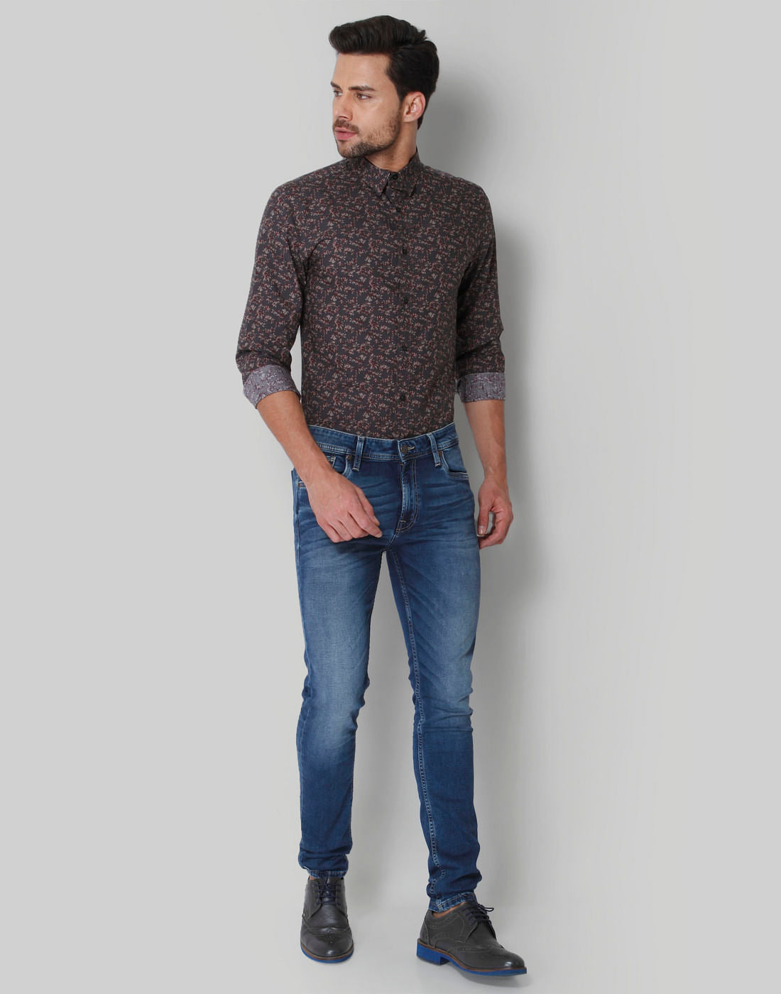 Grey All Over Print Full Sleeves Shirt