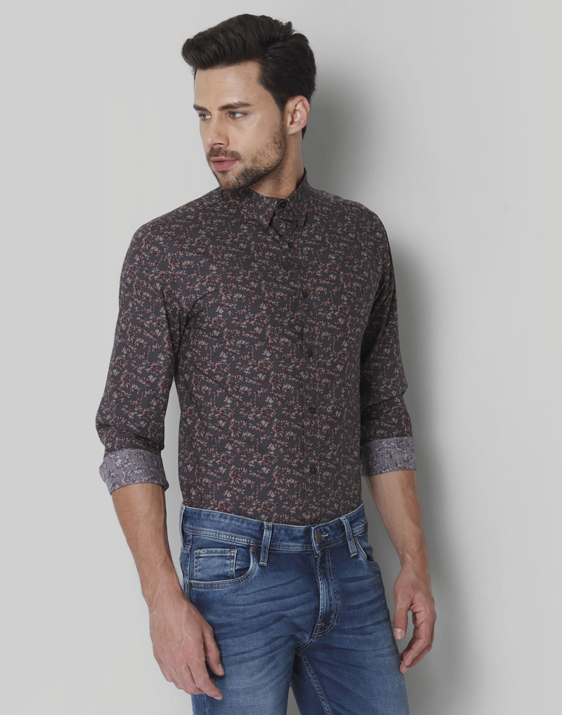 Grey All Over Print Full Sleeves Shirt