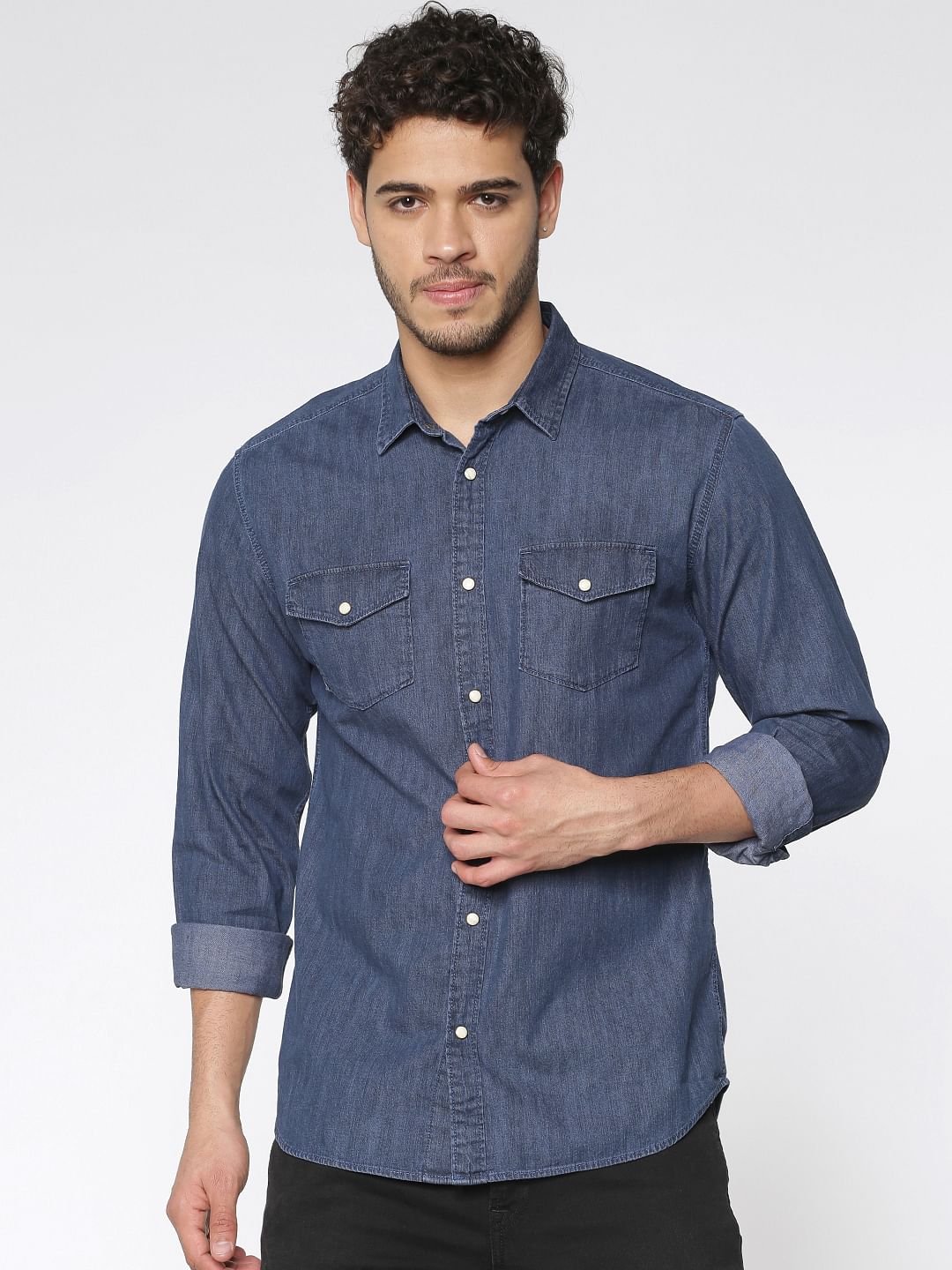 Blue Slim Fit Full Sleeves Denim Shirt - S