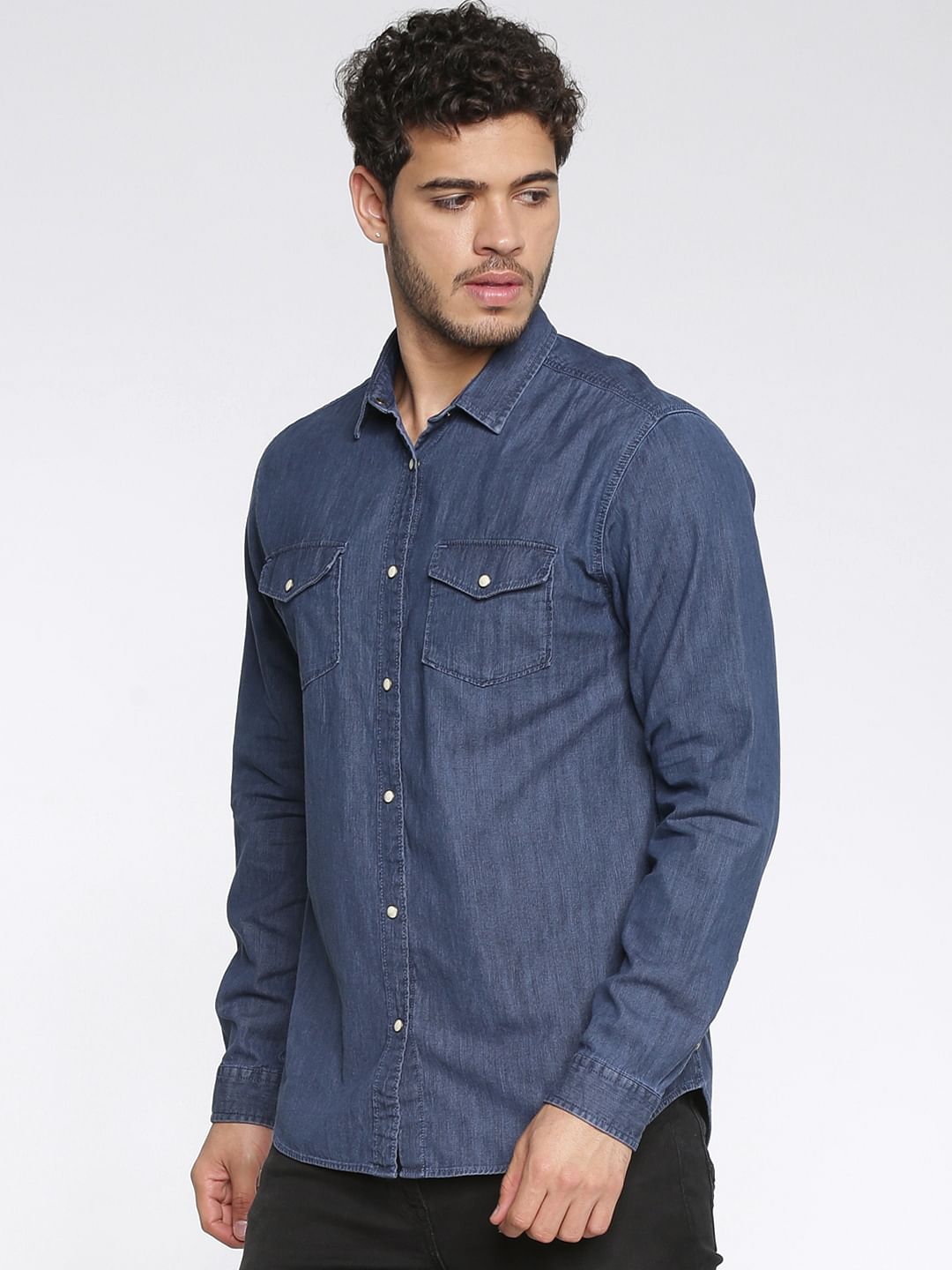 Blue Slim Fit Full Sleeves Denim Shirt