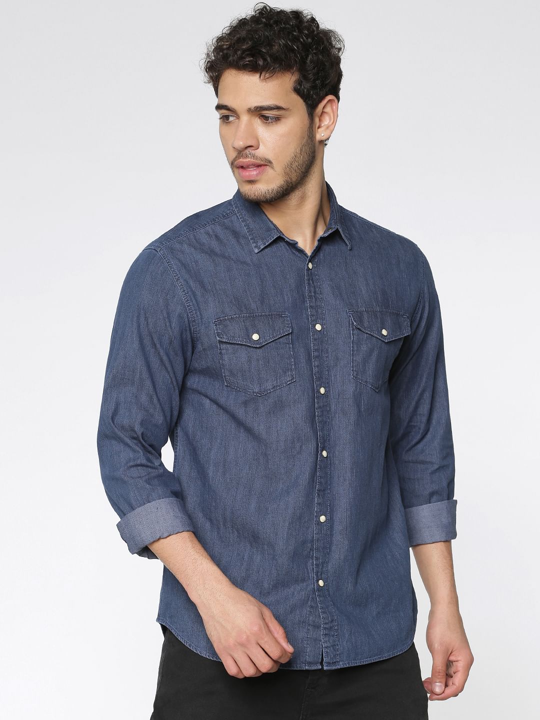 Blue Slim Fit Full Sleeves Denim Shirt