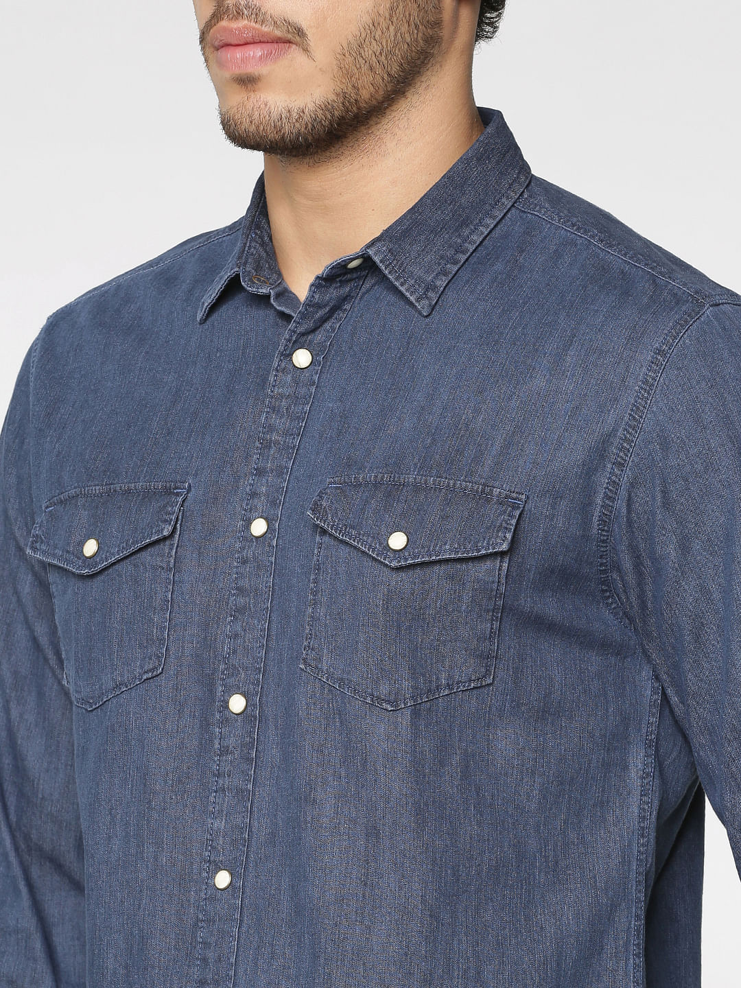 Blue Slim Fit Full Sleeves Denim Shirt