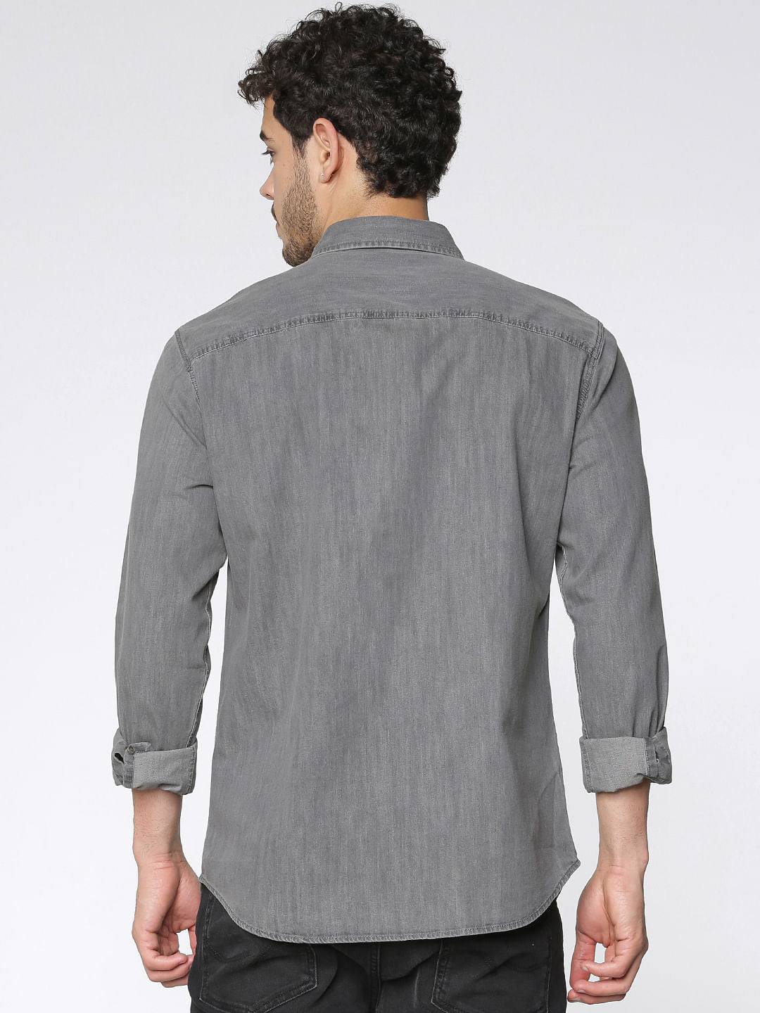 Grey Slim Fit Full Sleeves Denim Shirt
