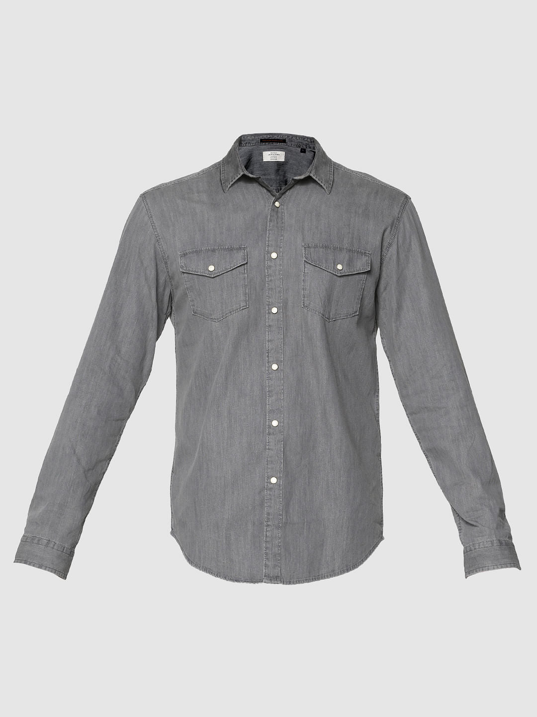 Grey Slim Fit Full Sleeves Denim Shirt