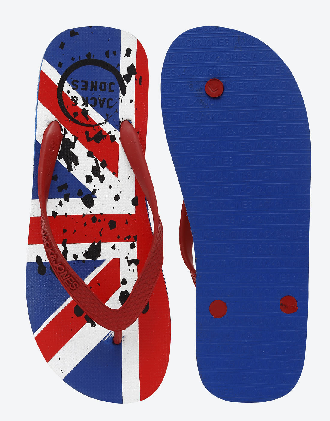 Blue & Red Flag Print Flip Flops
