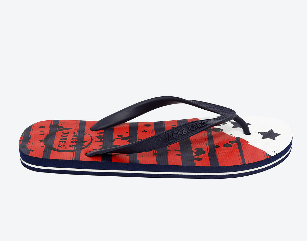 Red & White Flag Print Flip Flops - 40/41