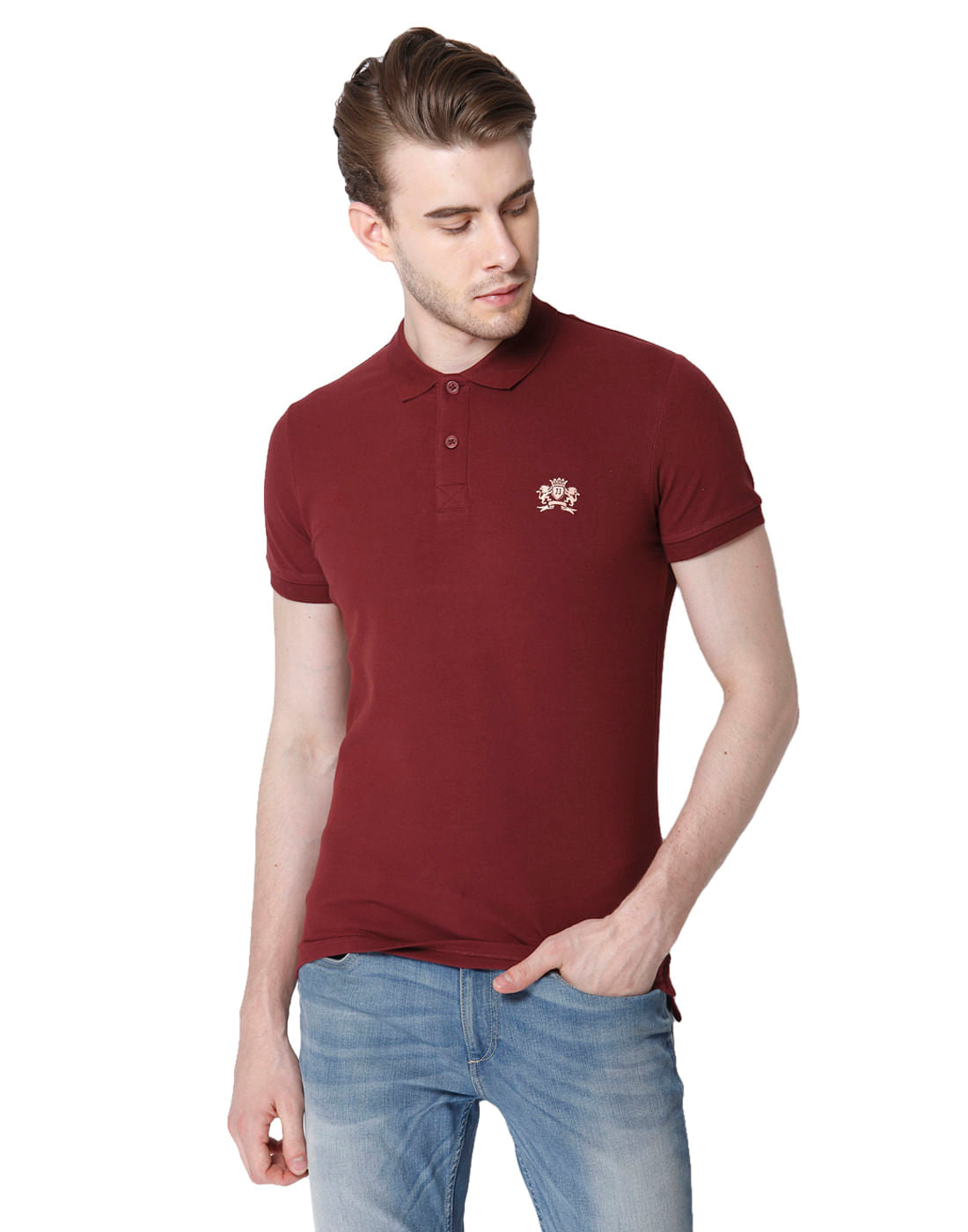 Maroon Polo Neck T-shirt - S
