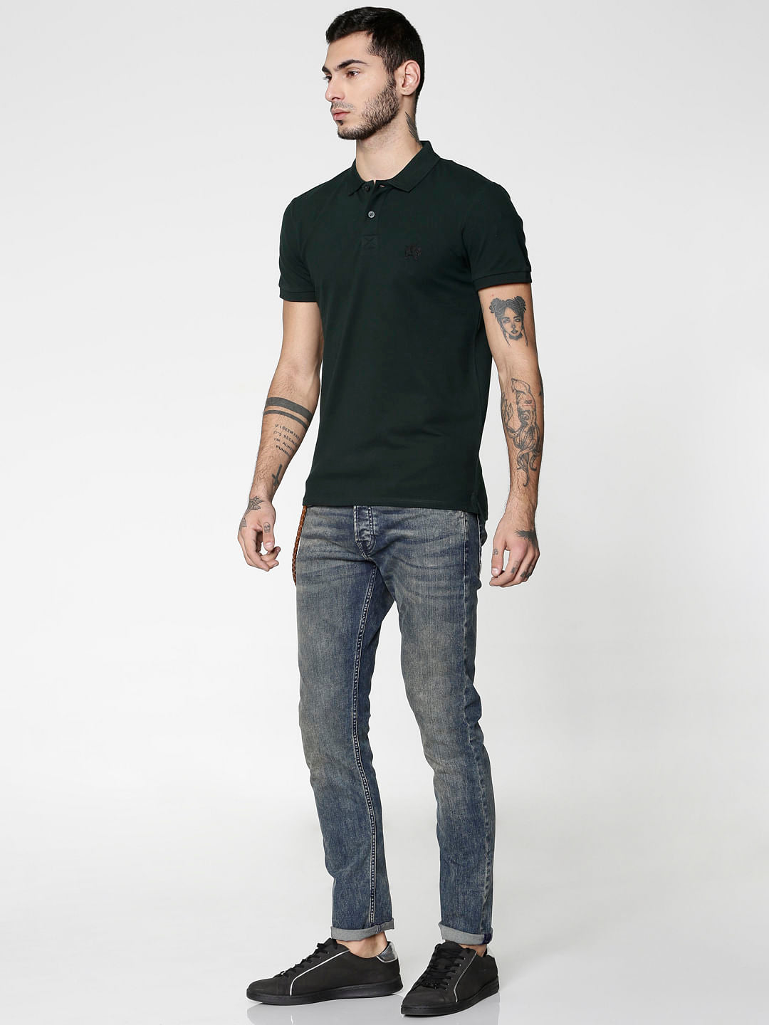 Dark Green Polo Neck T-Shirt - S