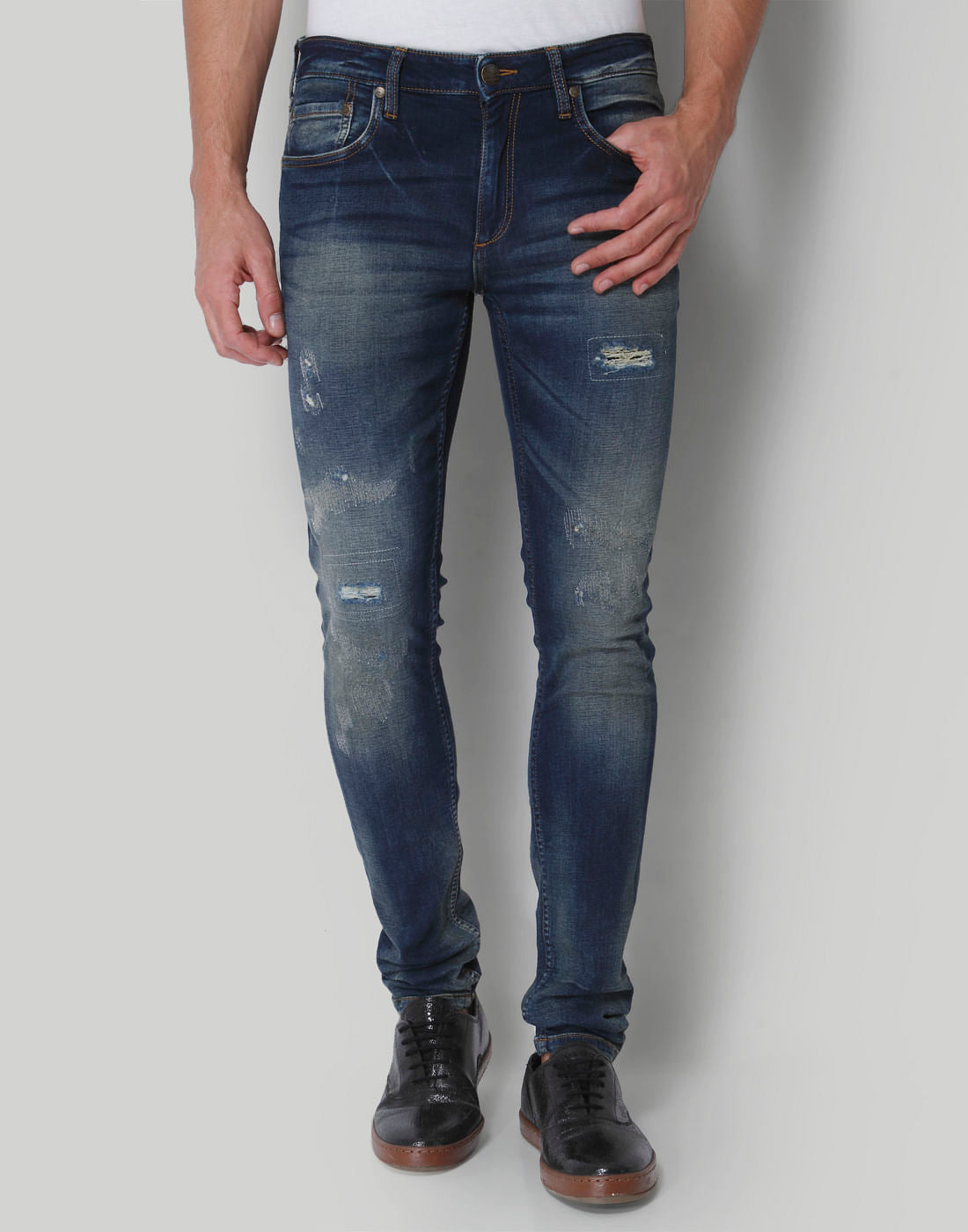 Blue Low Rise Distressed Liam Slim Fit Jeans - 28/32