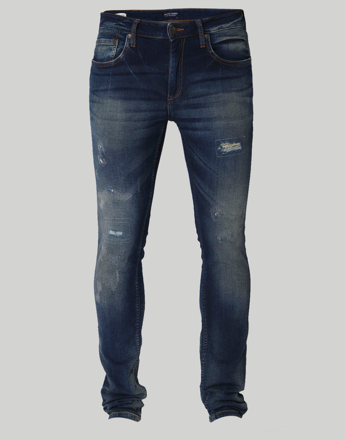 Blue Low Rise Distressed Liam Slim Fit Jeans