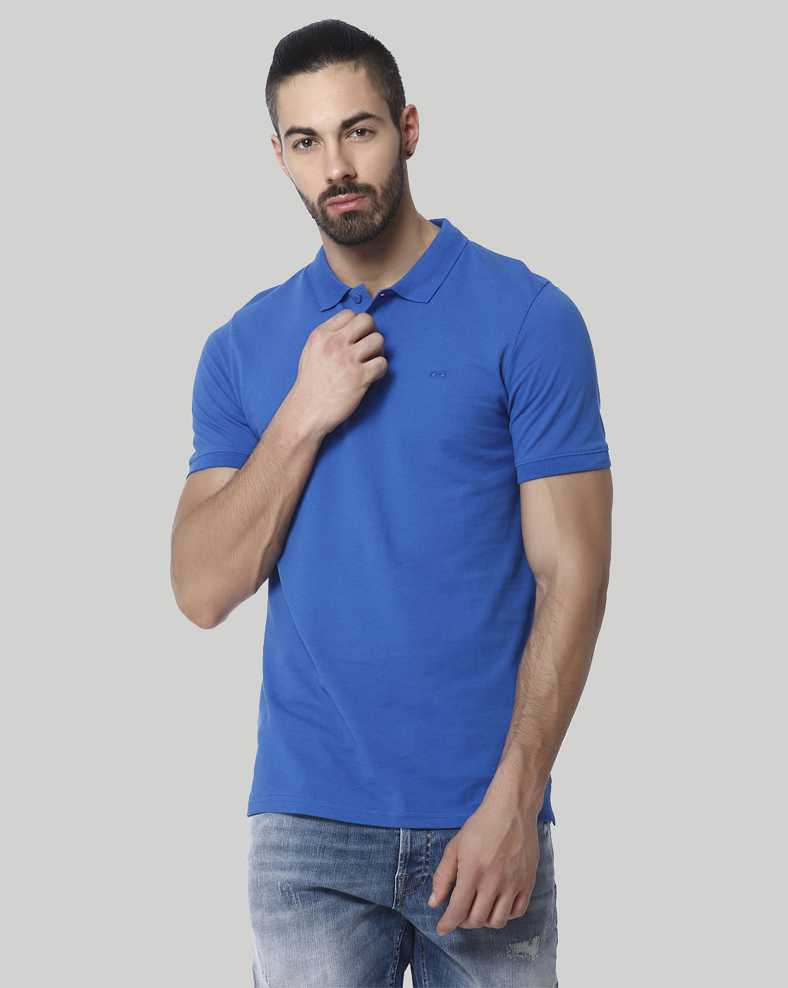 Blue Polo Neck T-Shirt - S