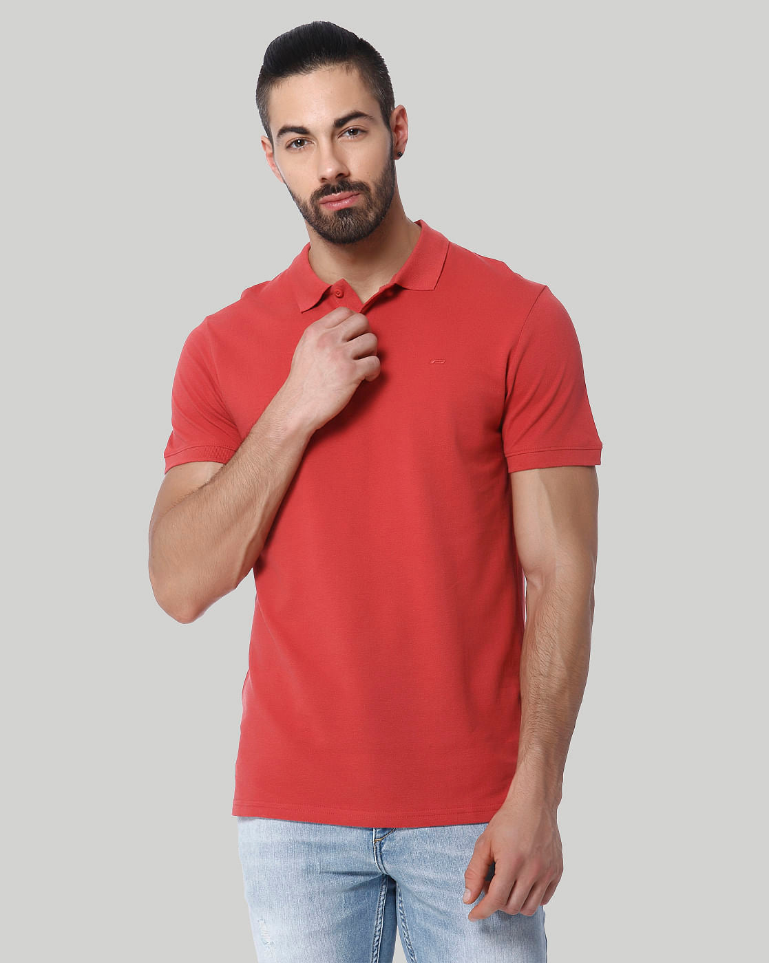 Red Polo Neck T-Shirt - S