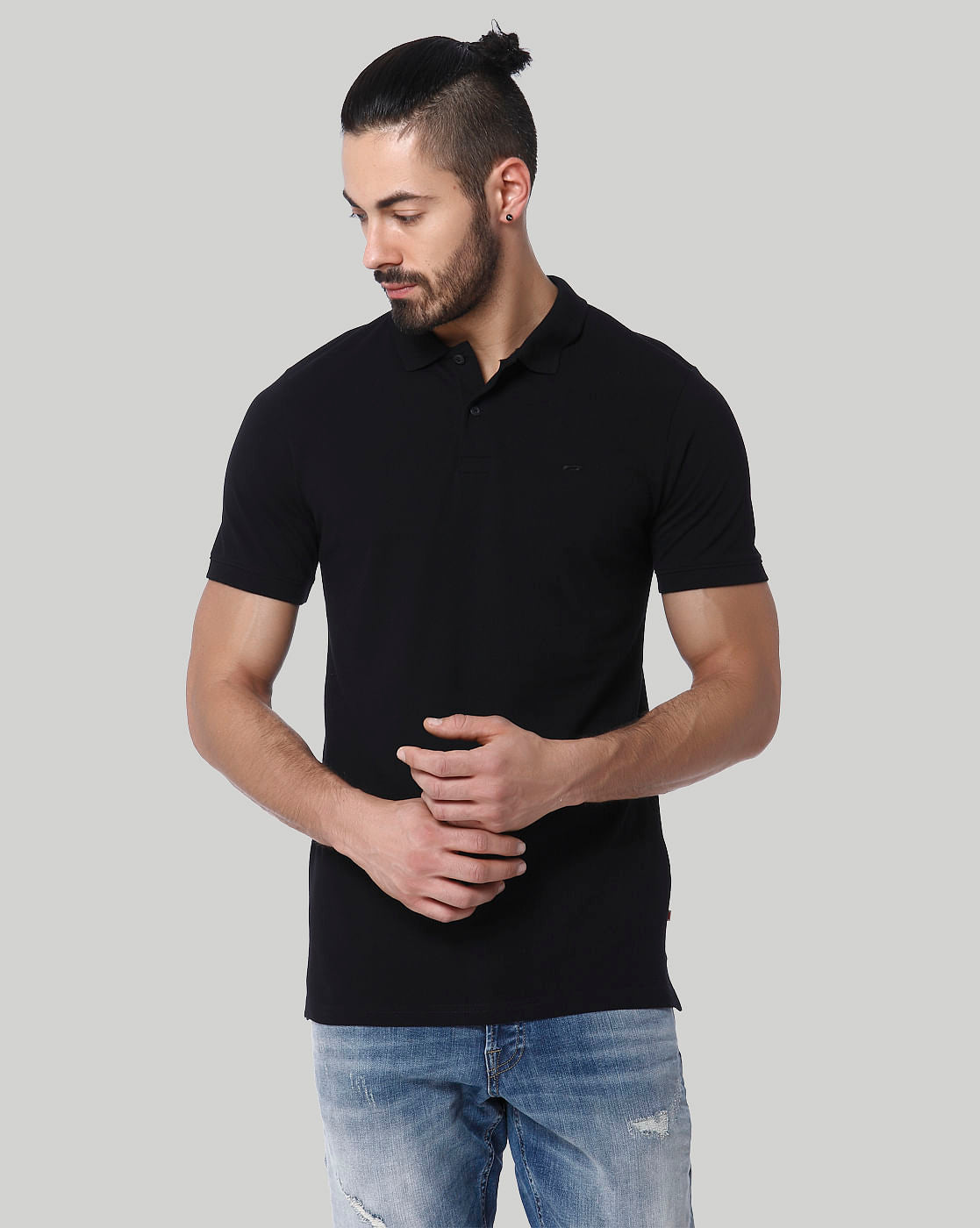 Black Polo Neck T-Shirt - S