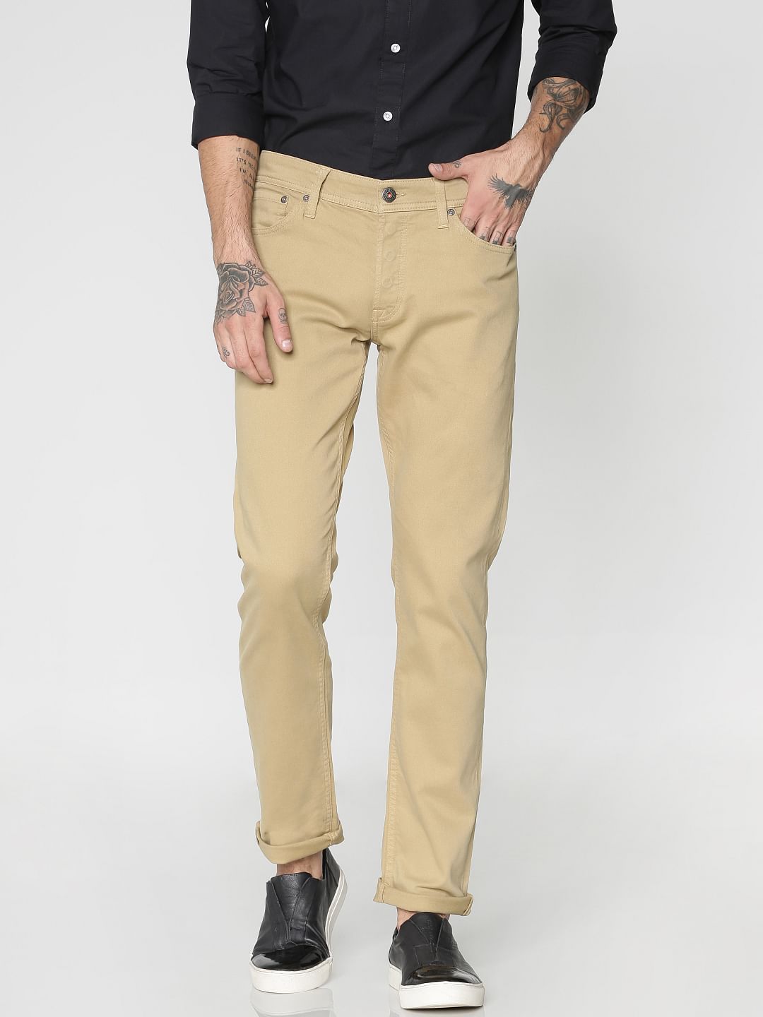 Brown Low Rise Over Dyed Slim Fit Pants