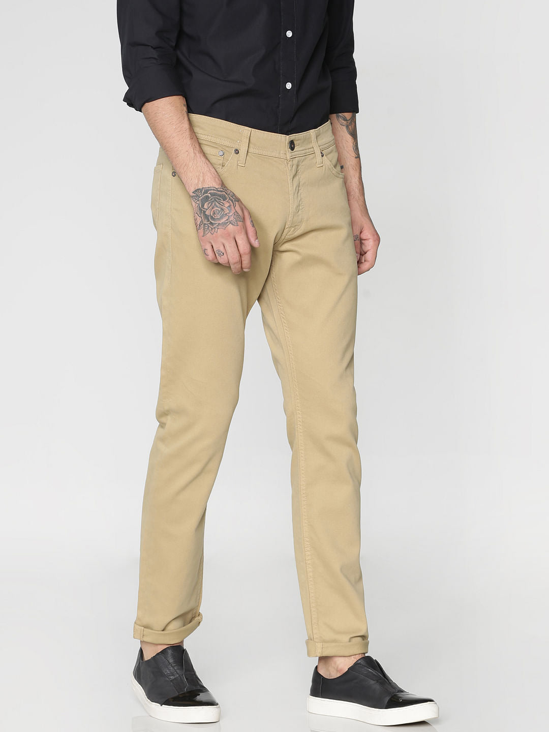 Brown Low Rise Over Dyed Slim Fit Pants