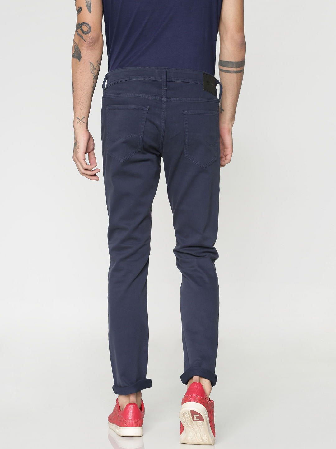 Navy Blue Low Rise Over Dyed Slim Fit Pants