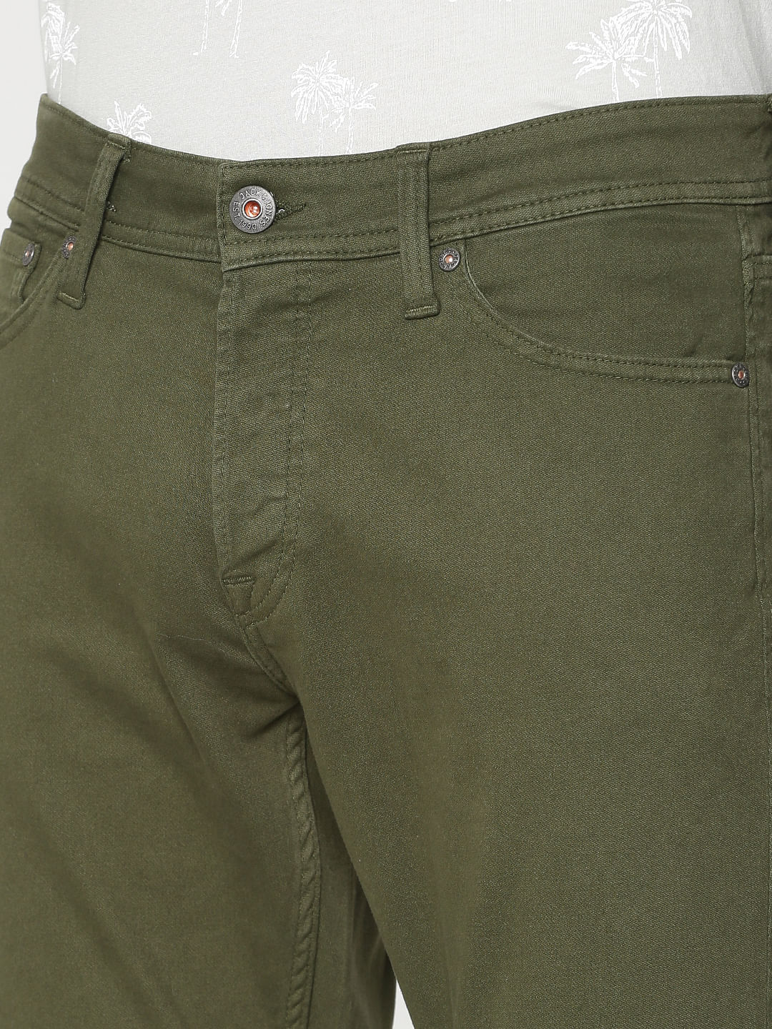 Green Low Rise Over Dyed Slim Fit Pants