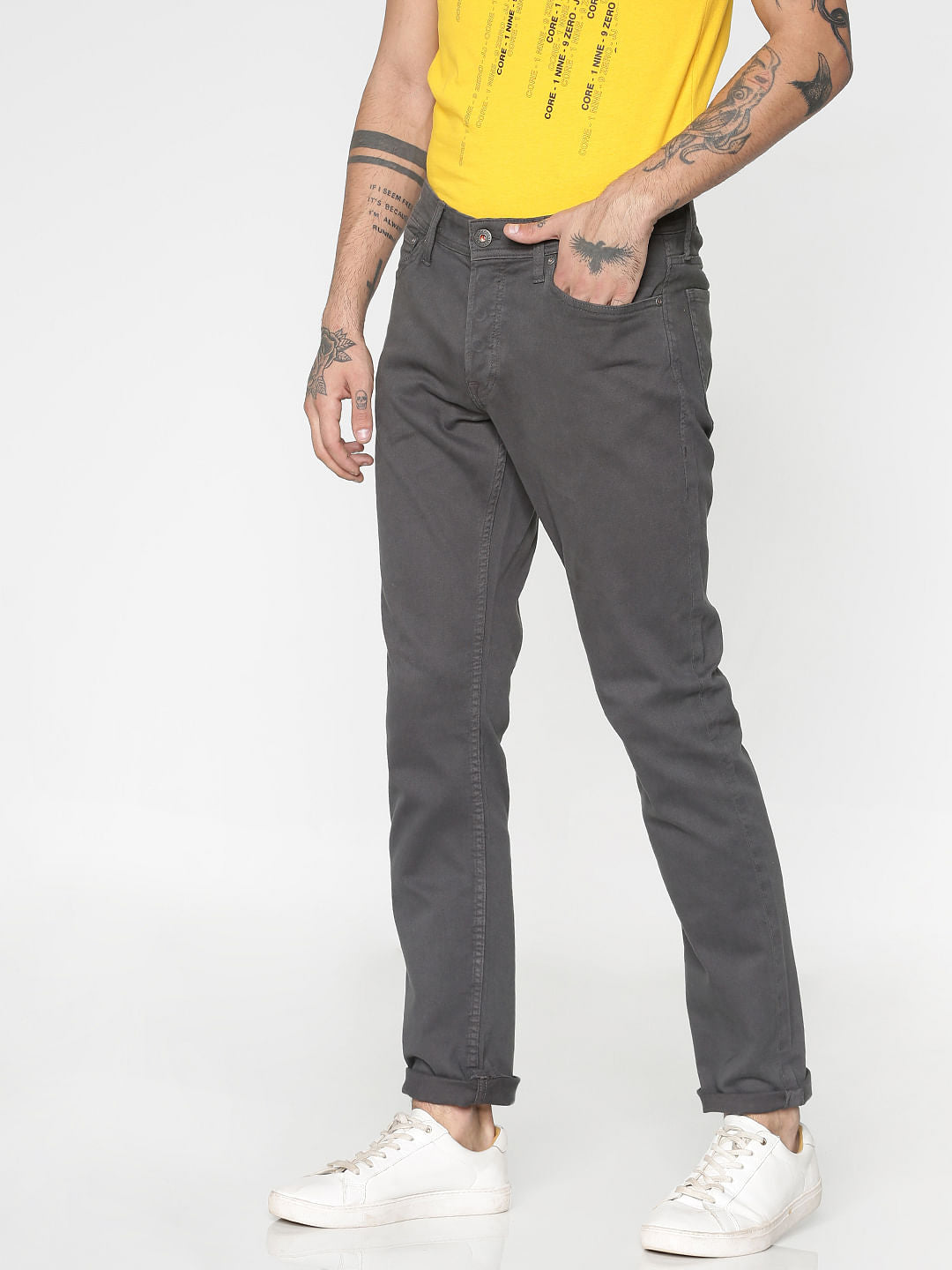 Grey Low Rise Over Dyed Slim Fit Pants - 28/30