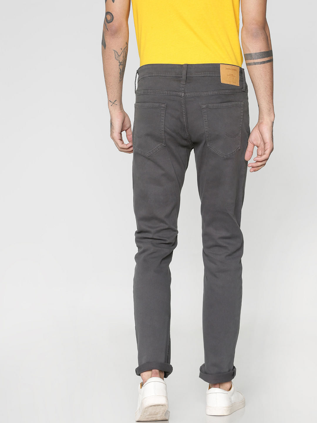 Grey Low Rise Over Dyed Slim Fit Pants