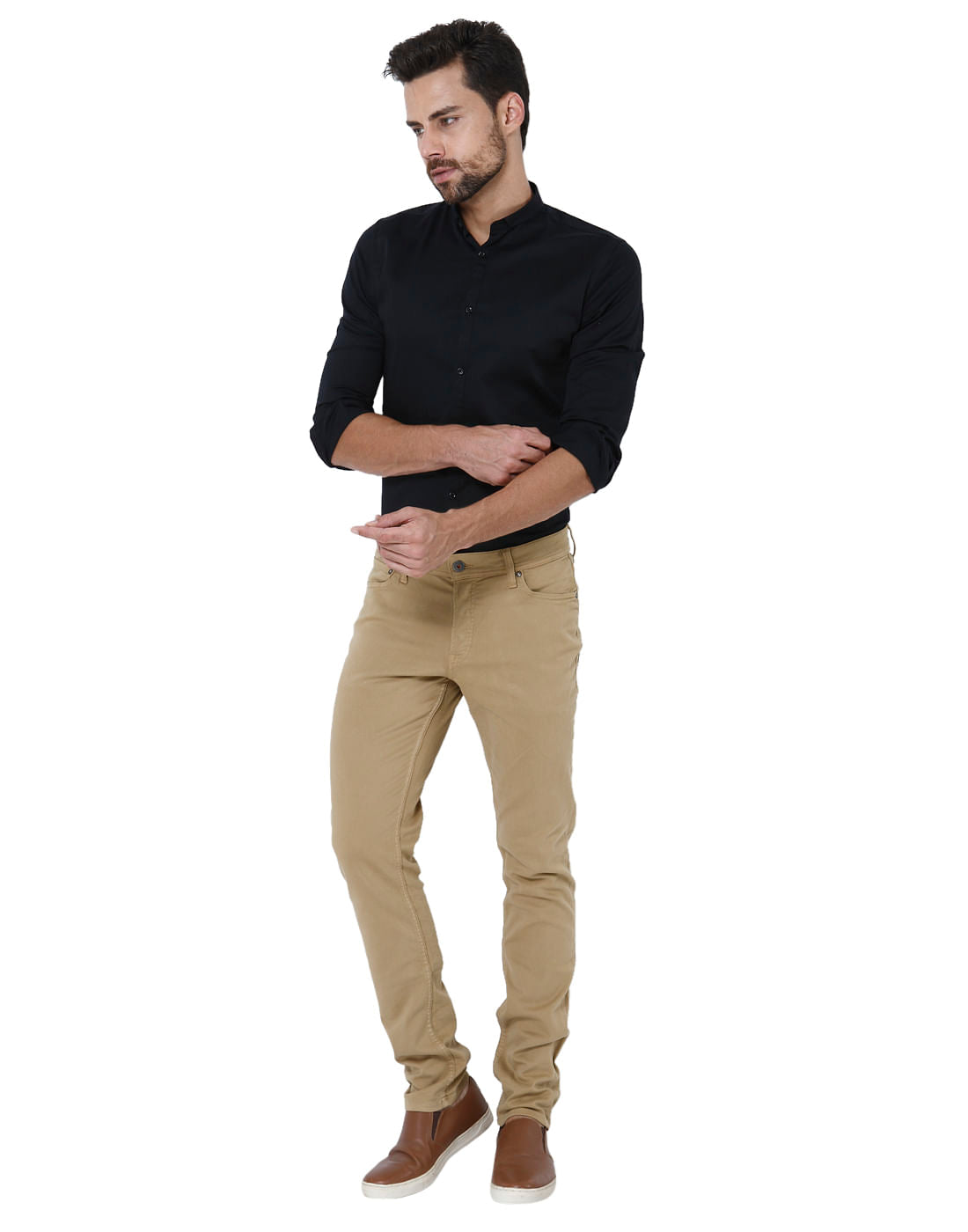 Brown Low Rise Slim Fit Pants