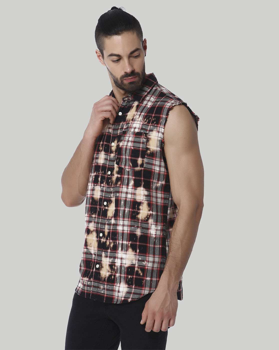 Red Check Sleeveless Shirt