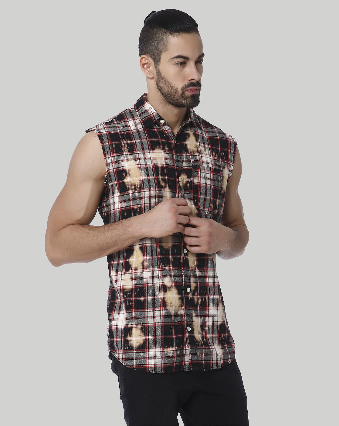 Red Check Sleeveless Shirt