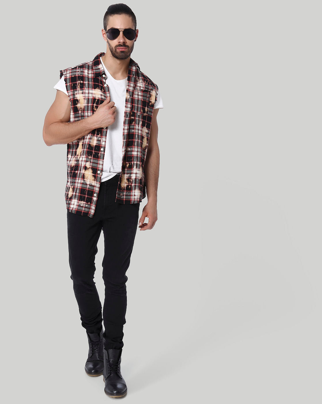 Red Check Sleeveless Shirt